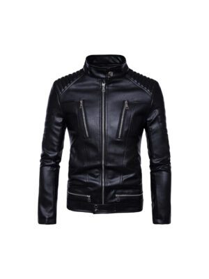 Black Classic Mens Stylish Original Leather With Cross Zip Jacket